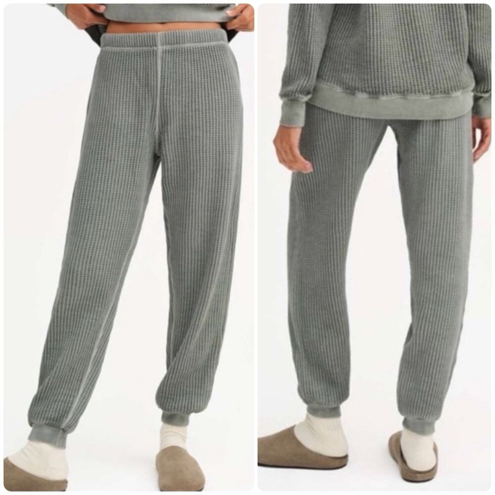 MATE The Label Forest Green Organic Cotton Waffle Knit Relaxed Joggers Size XS